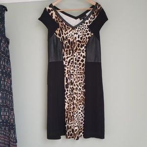 Leopard print dress with faux leather side panels